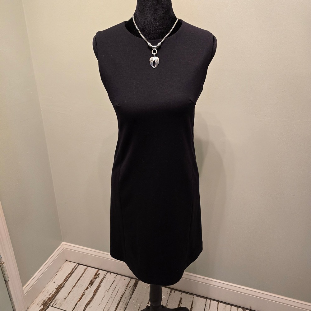 Uniqlo Womens Black Sleeveless Shift Dress Jewel Neck Ponte Knit Size S